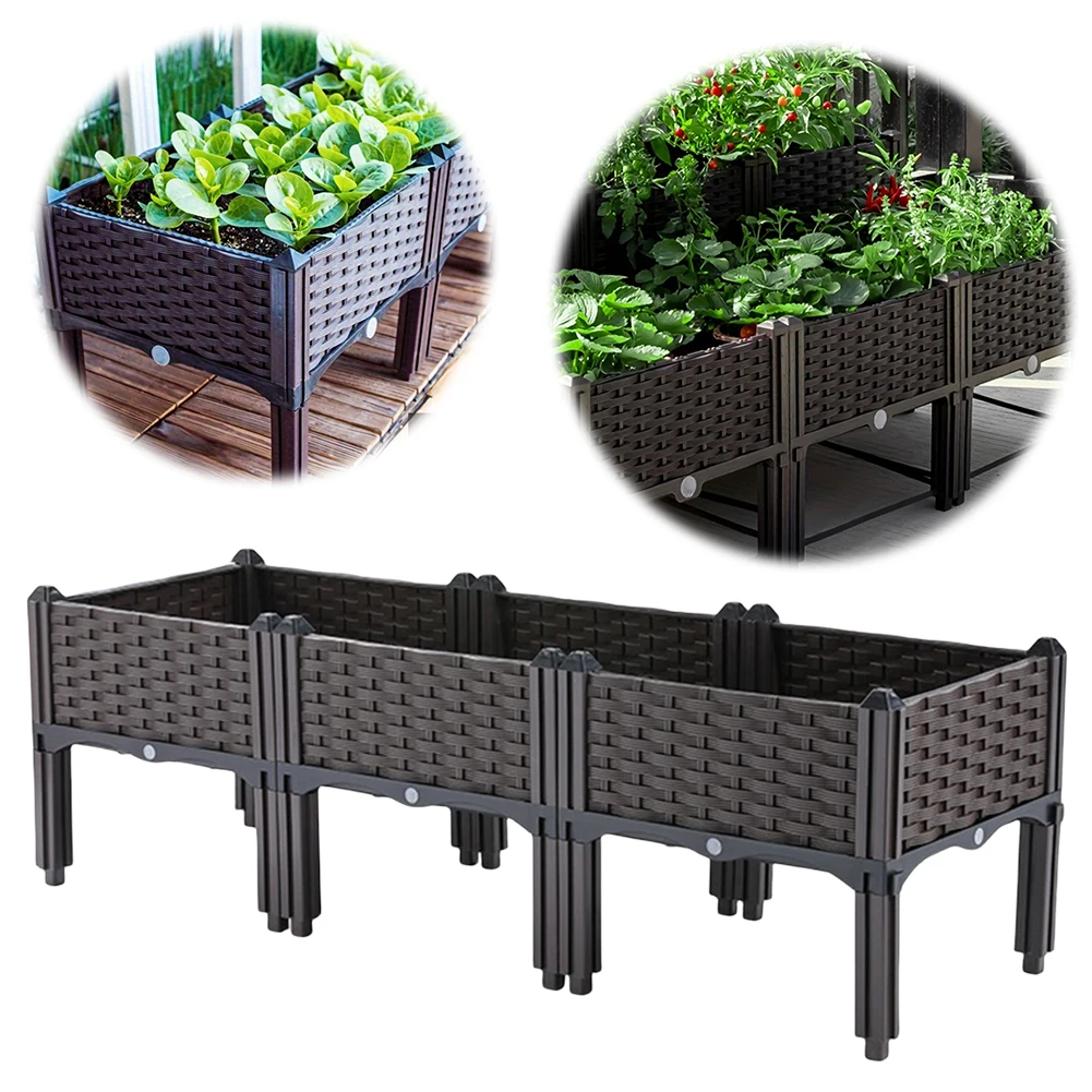 Plastic Raised Garden Bed with Drainage Holes for Patio