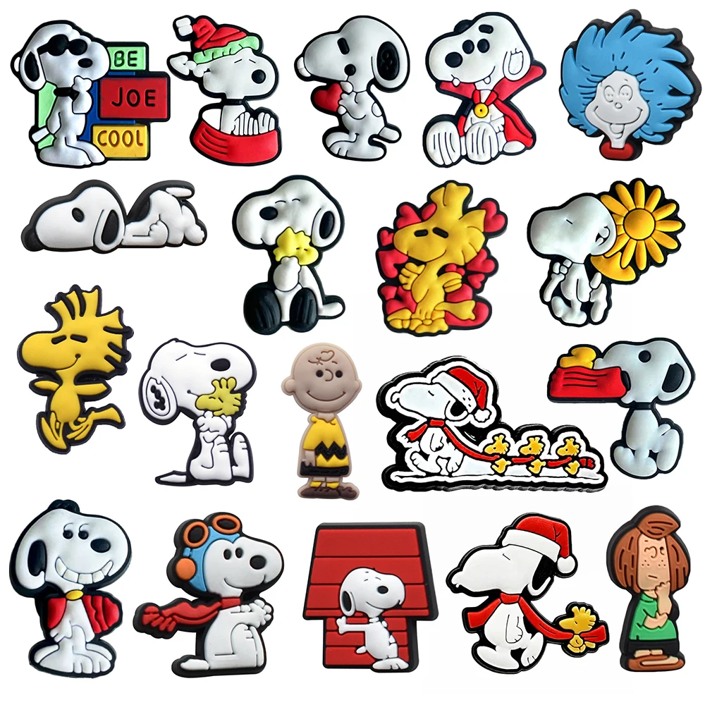 

1-21Pcs MINISO Snoopy Shoe Charms PVC Cartoon Shoe Decoration Accessories for Clogs Sandals Garden Kids Christmas Birthday Gifts