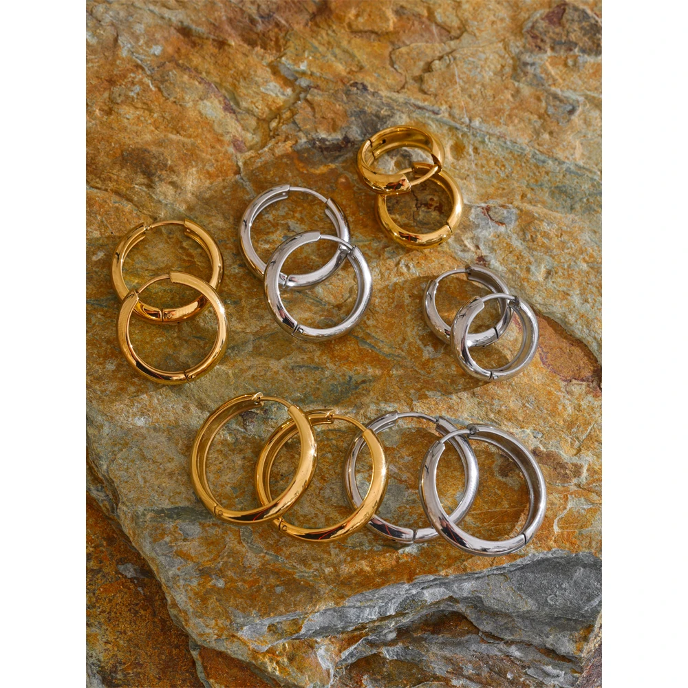 Yhpup Round Hoop Earrings 13/17/22mm Stainless Steel Unisex