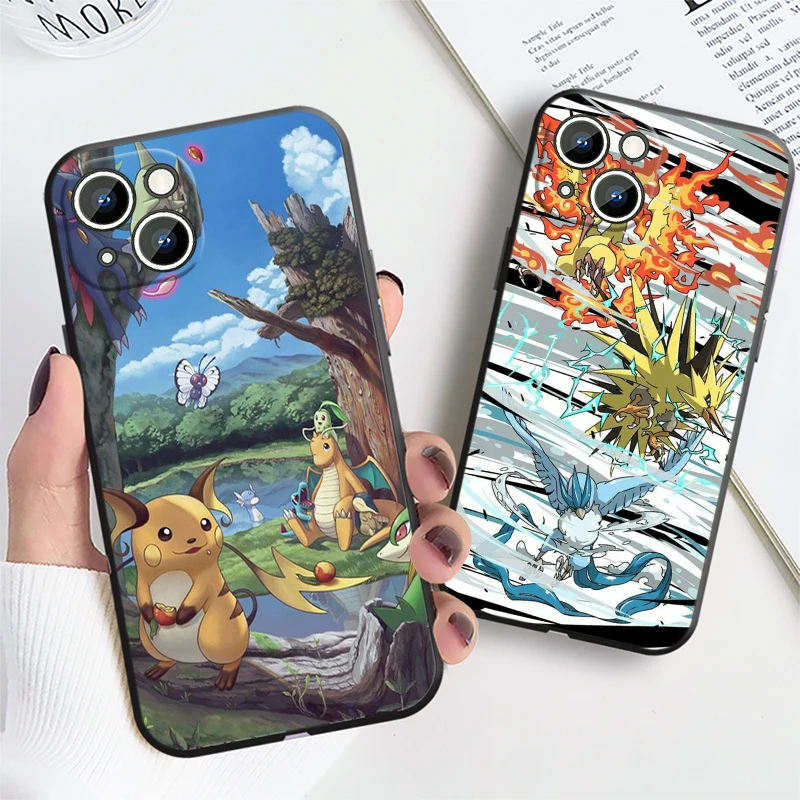 Pokemon Pikachu Cute Phone Case For Apple iPhone 14 13 12 11 Pro Max mini XS XR X 8 7 6S 6 Plus Black Soft Funda Back Cover