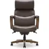 High-Back Executive Office Chair Solid Wood Arms Lumbar Support Brown Bonded Leather Ergonomic 2