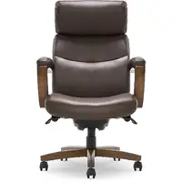 High-Back Executive Office Chair Solid Wood Arms Lumbar Support Brown Bonded Leather Ergonomic 2