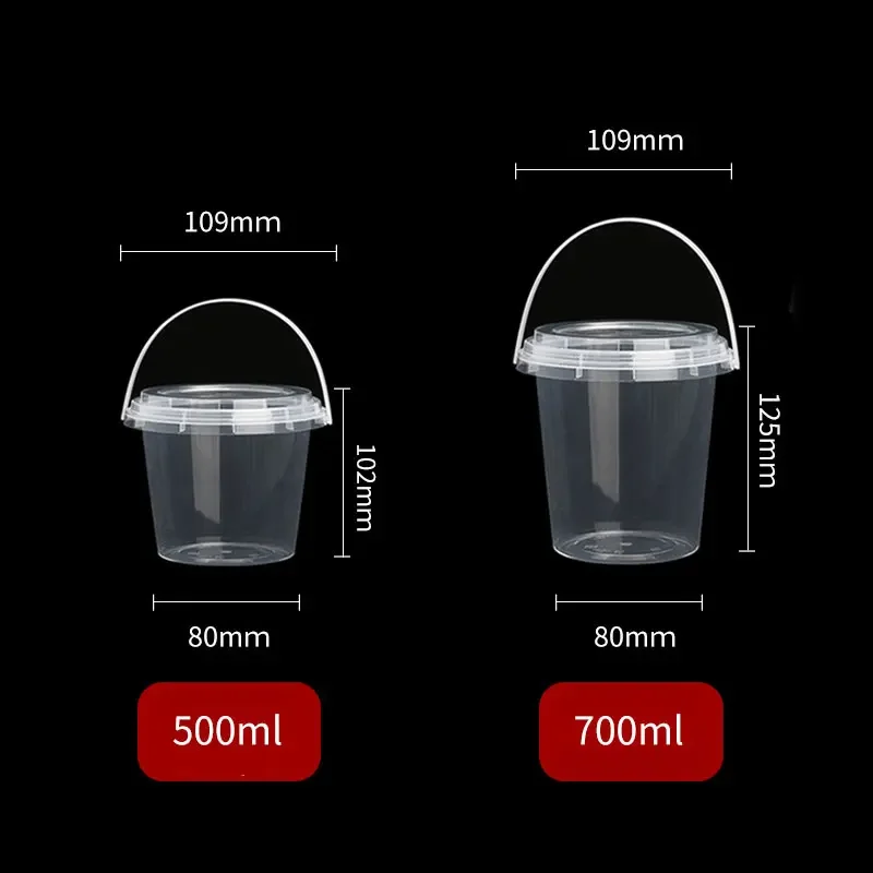 Disposable Milk Tea Beverage Bucket 700ml Sealed Covered Portable Fruit Tea Bucket 500ml Ice Powder Plastic Packaging bowl Box
