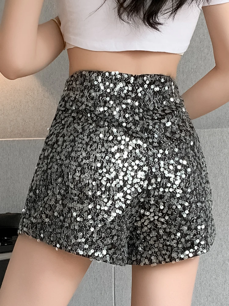 QOERLIN Heavy Bling Bling Sequins Shorts High Waist Elegant Girls Y2K Shorts Fashion Hot Shorts Streetwear Pole Dancing Outfits
