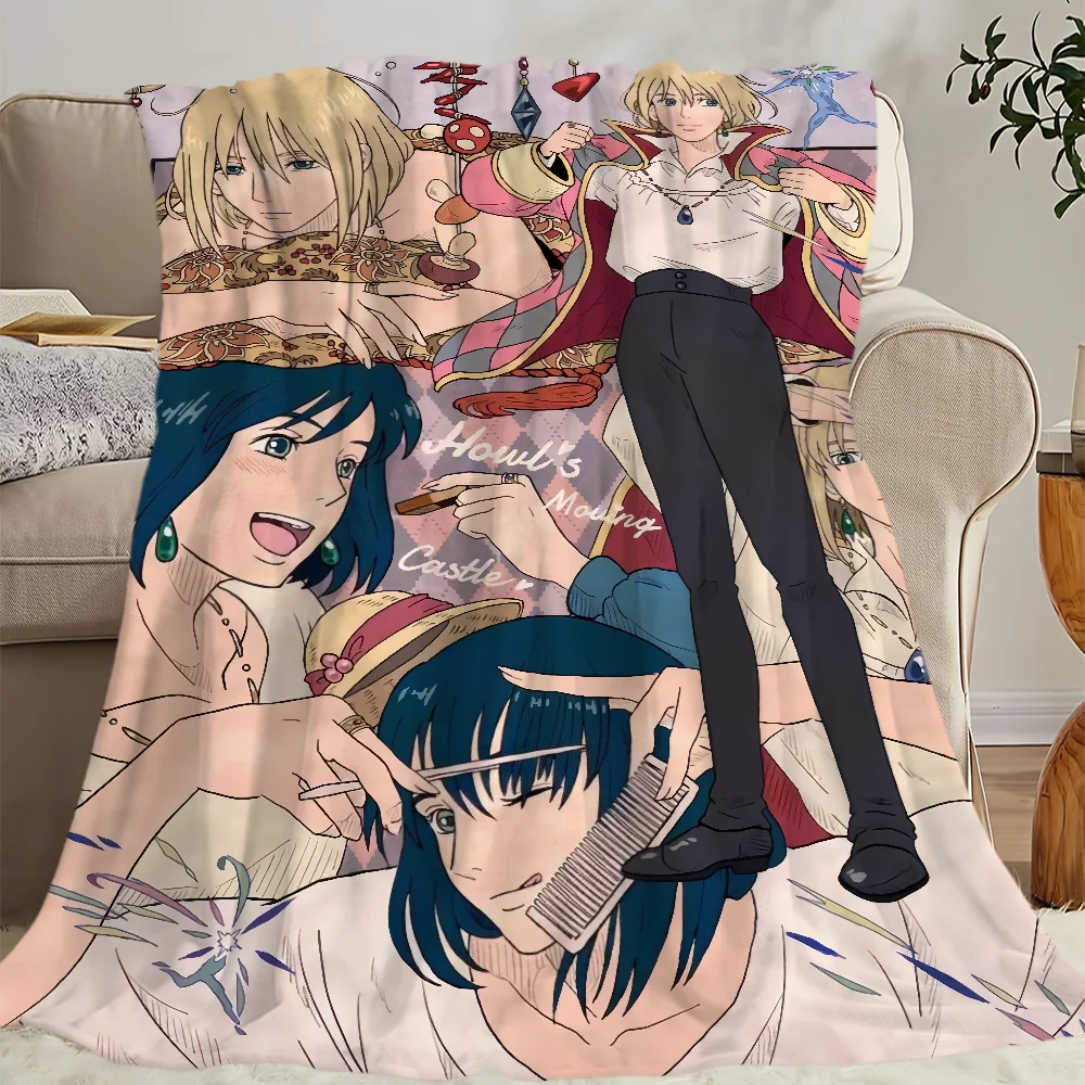 Anime film comfort warm soft plush blanket for sofa living room h-Howl's office bedroom travel Flannel gift m-Moving c-Castle 6
