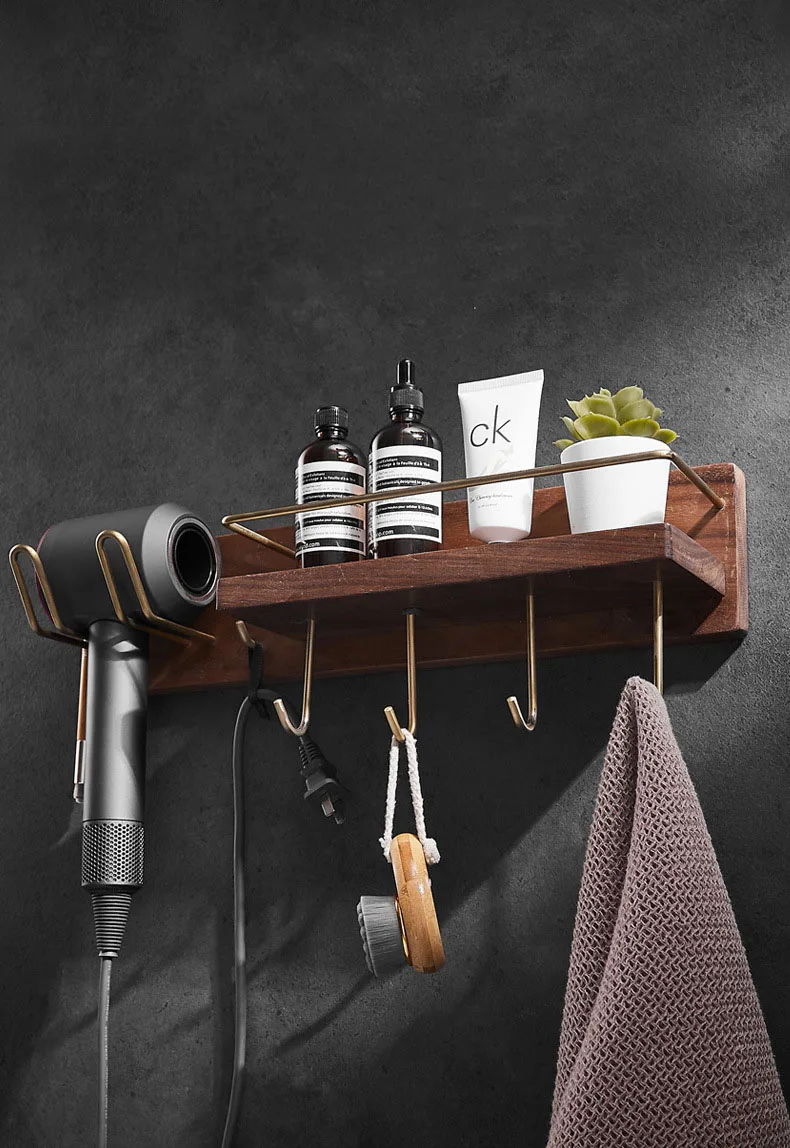 Wooden Hair Dryer Holder Bathroom Toilet Multifunctional Storage Rack