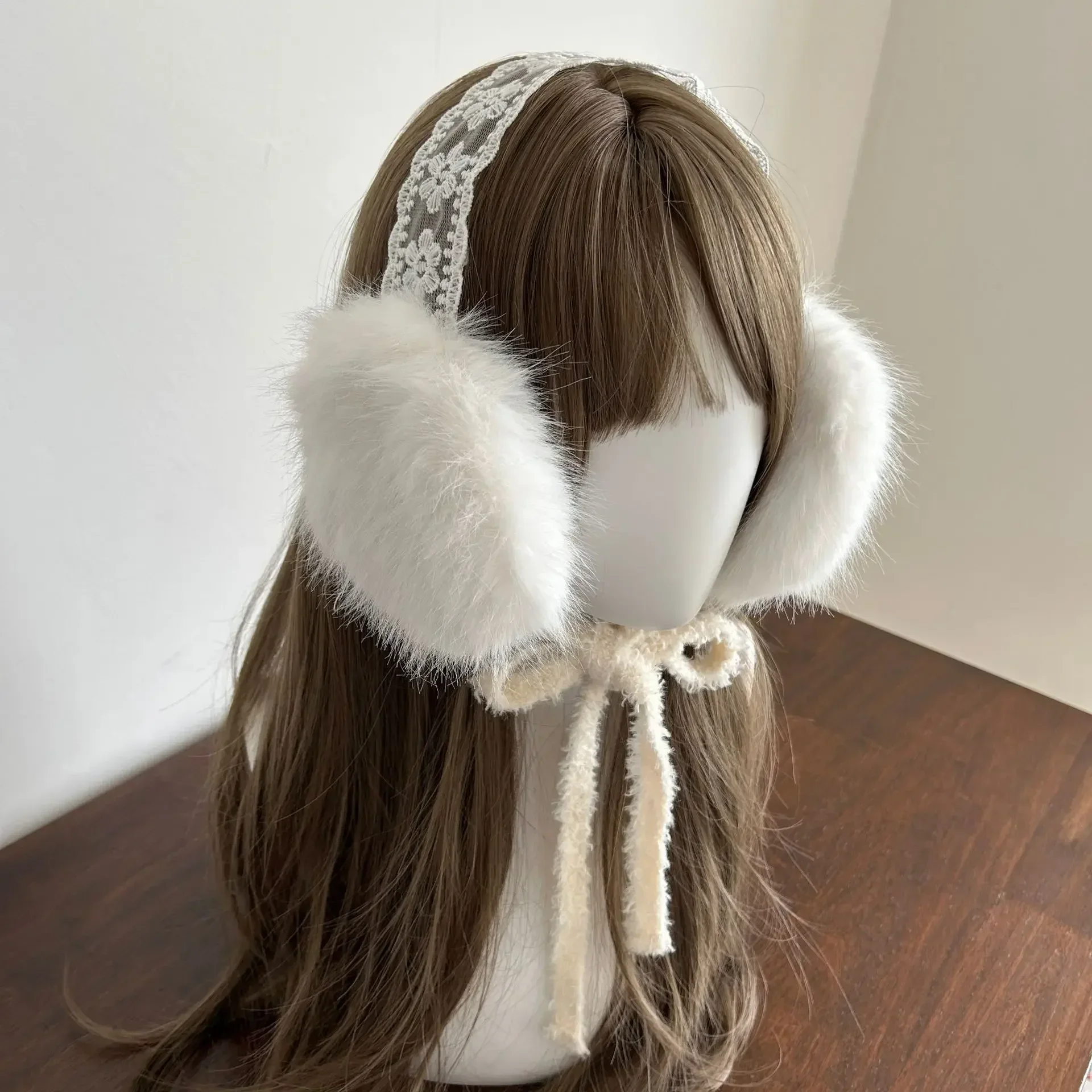 Warm Earmuffs Lace Bow Earmuffs Winter Warm Thickened Women Kawaii Japanese JK Tape Ear Protection hairband Cycling Earbags Y2k Accessories