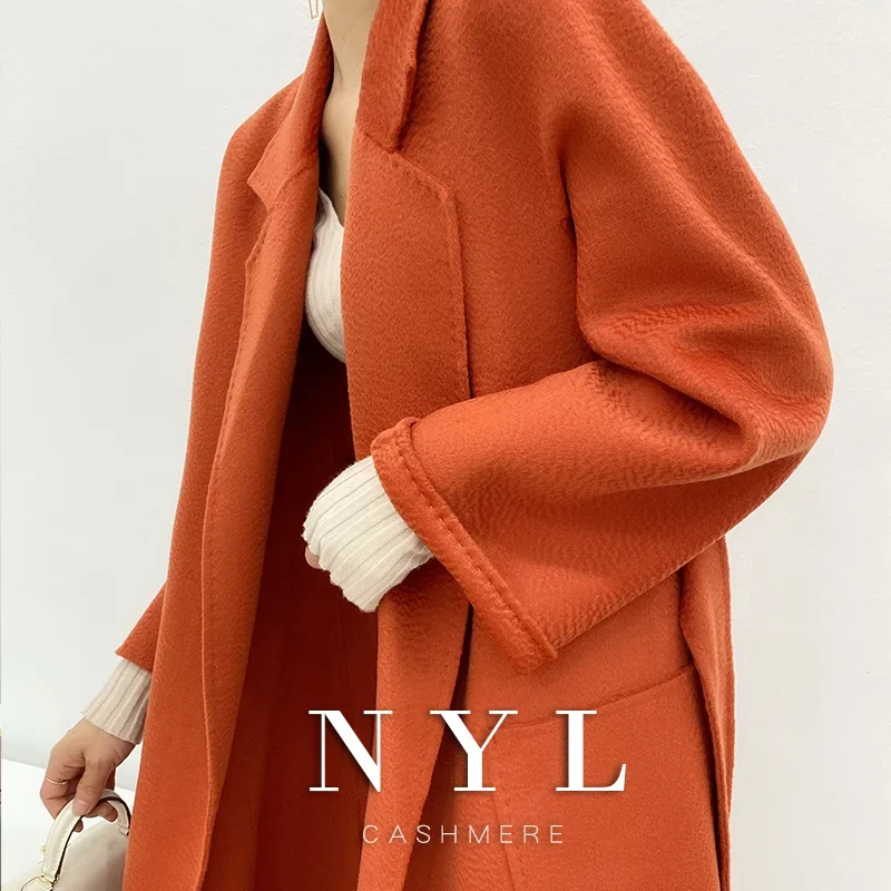 

New Winter Water Ripple Wool Coat Women Fashion Loose Elegant Double-sided Cashmere Woolen Caots Bathrobe Long Thick Fit Autumn