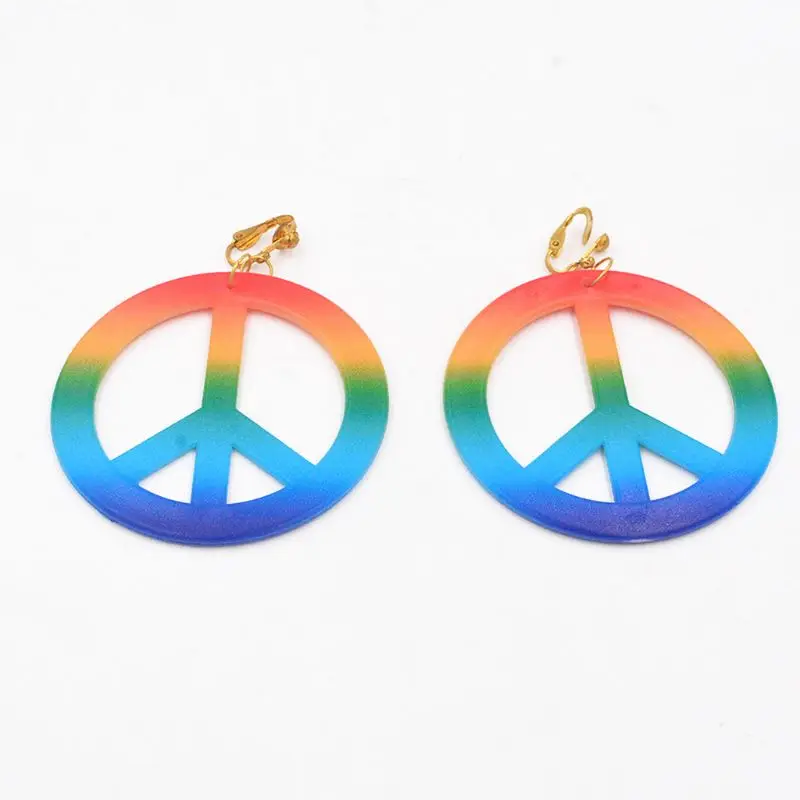 Fashion Hippie Costume Jewelry Set 60s 70s Rainbow Peace Sign Pendant Necklace Earring Decoration Gift for Friend Sister 3