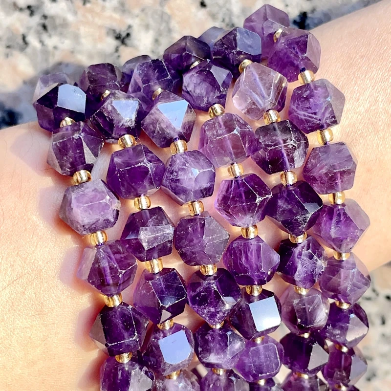 Neue Naturstein Amethyst Amazonit Mondlicht Geometrische achteckige lose Abstand Perlen DIY Schmuck Herstellung Armband Großhandel – Detail 6