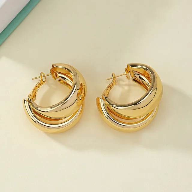 86297-75d6a3.jpg Boucles d'oreilles créoles épaisses en acier inoxydable pour femmes et filles, couleur or, Double anneau, goutte géométrique épaisse, bijoux de déclaration, cadeau