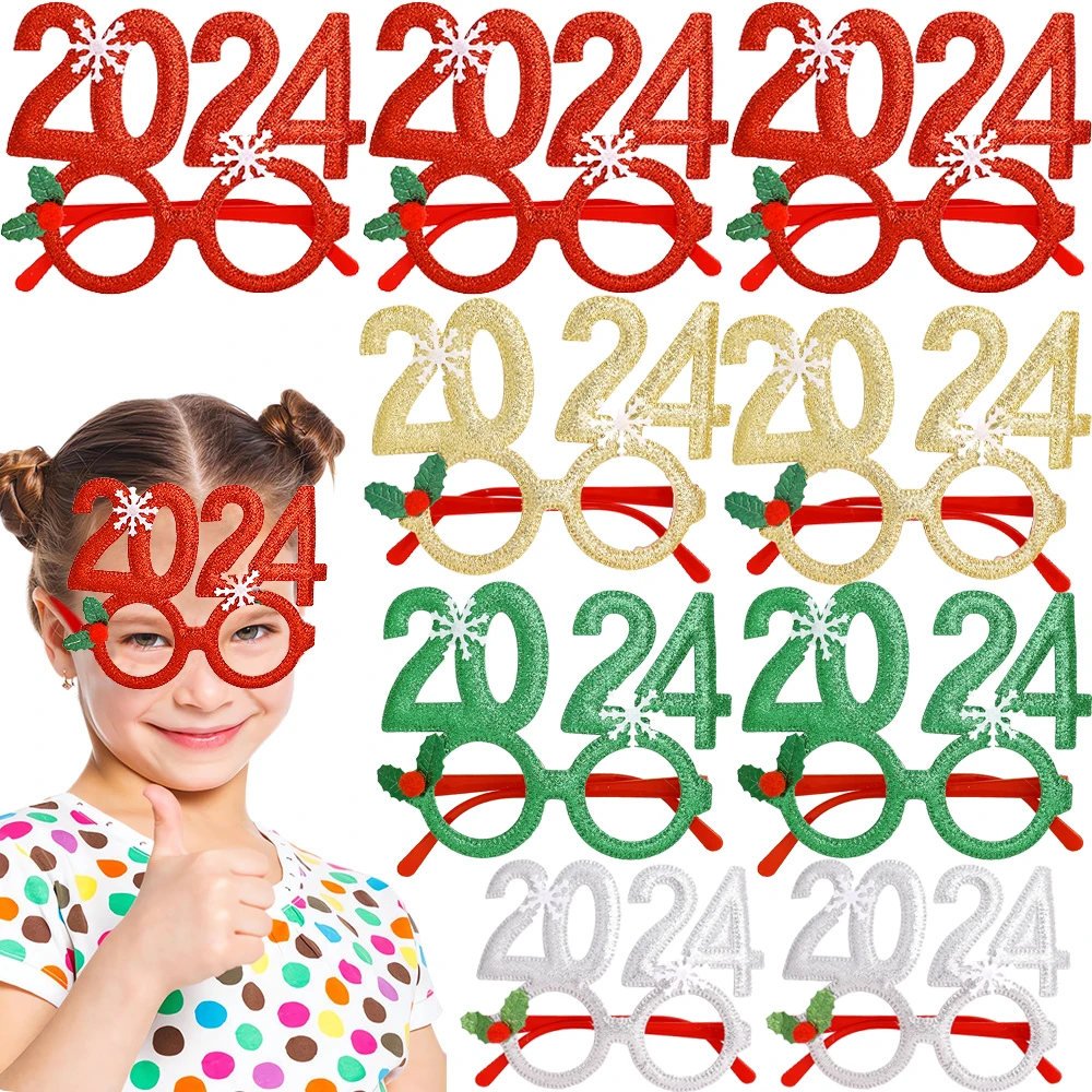 

2024 New Year Glasses Frame christmas snowflake Eyeglasses Photo Booth Props New Year's Eve Party Decoration Christmas Supplies