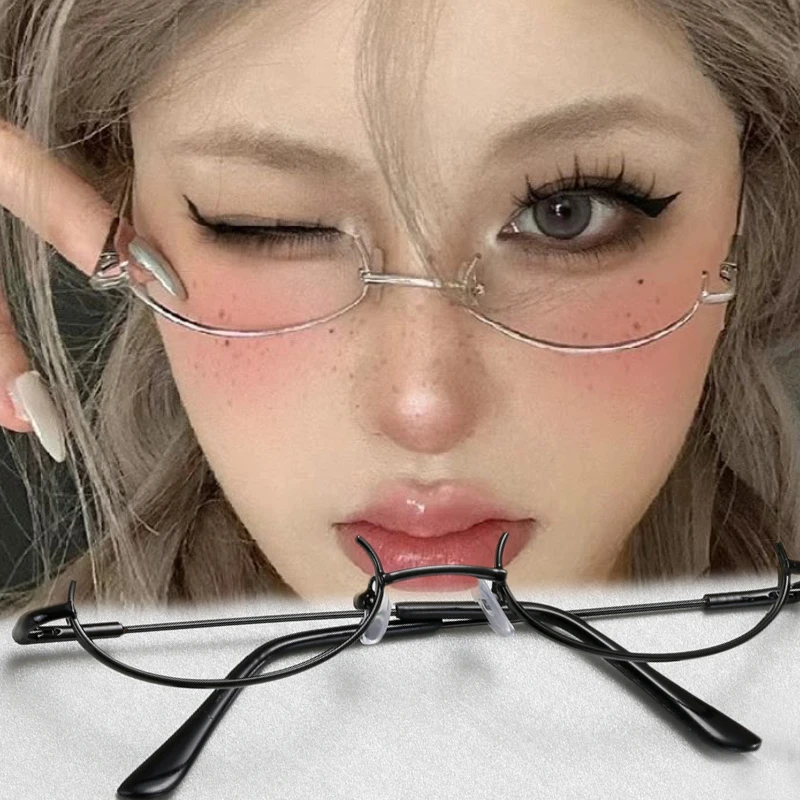 

Vintage Glasses Metal Frame Half Frame Without Lens Girls Chic Cosplay Party Decoration Glasses Y2K Metal Photography Glasses