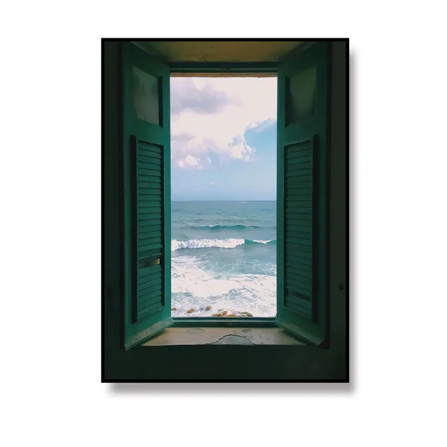 Nordic Window Outside Landscape Canvas Painting Wall Art Starry Wall Posters for Living Room Home Decor Modern Art Print Picture F118-A