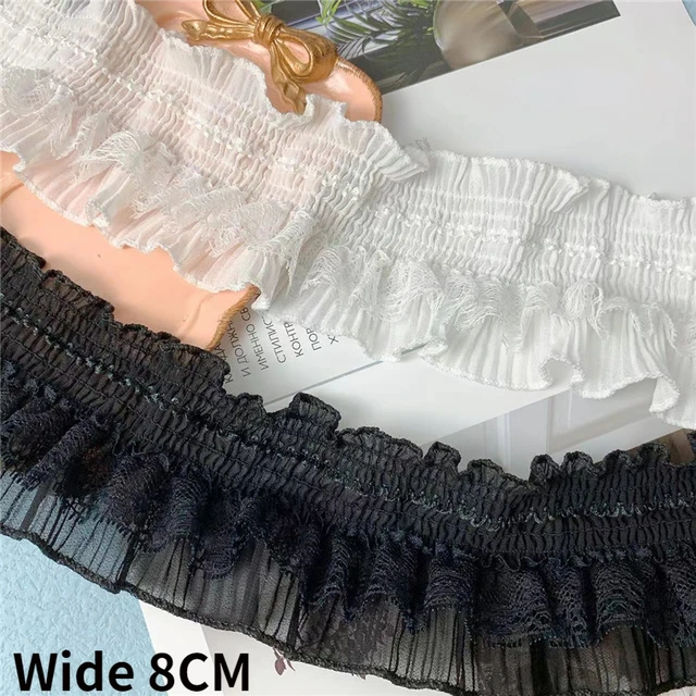 Black Ruffled Stretch Lace Trimming - 1