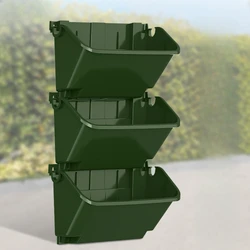 Vertical Garden Planting Boxes: Hanging Flower Pots & Plastic Green Wall Containers (Army green 3pcs)