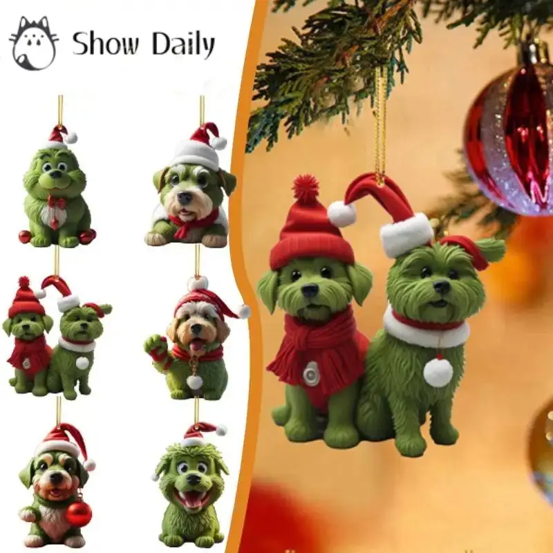 Décorations De Noël Grinch - 12 Pendentifs Acrylique Pour Sapin - Motifs Bébé Monstre Vert - Accroche Facile Avec Corde - Ambiance Festive