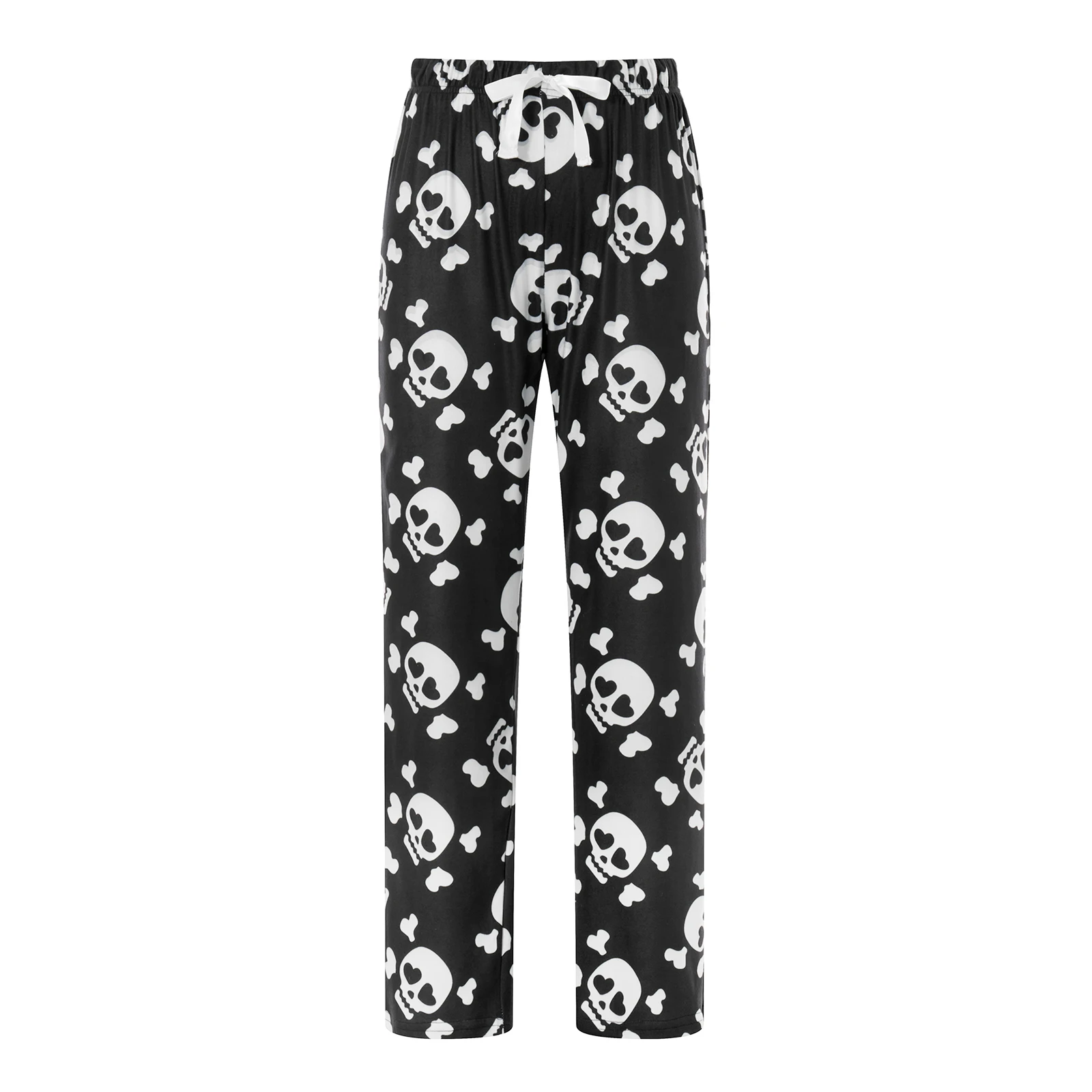 Women's Fuzzy Pajama Pants Sleepwear Skull Print Elastic Waist Long Pants Thickened Nightwear Halloween Lounge Bottoms