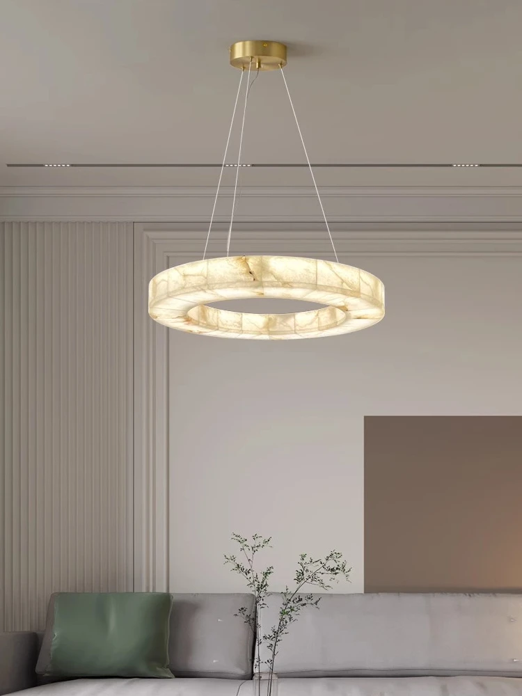 Creative Modern Round Marble Chandelier Lighting Luxury Led Home Appliance Stone Hanging Lamps Living Room Lustres
