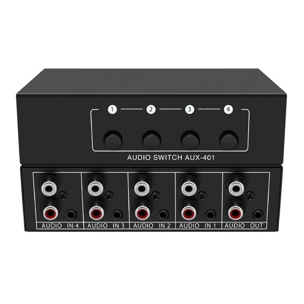 4 in 1 Stereo Audio Selector 4 Inputs 1 Output RCA AUX 3.5mm Passive Audio Switc