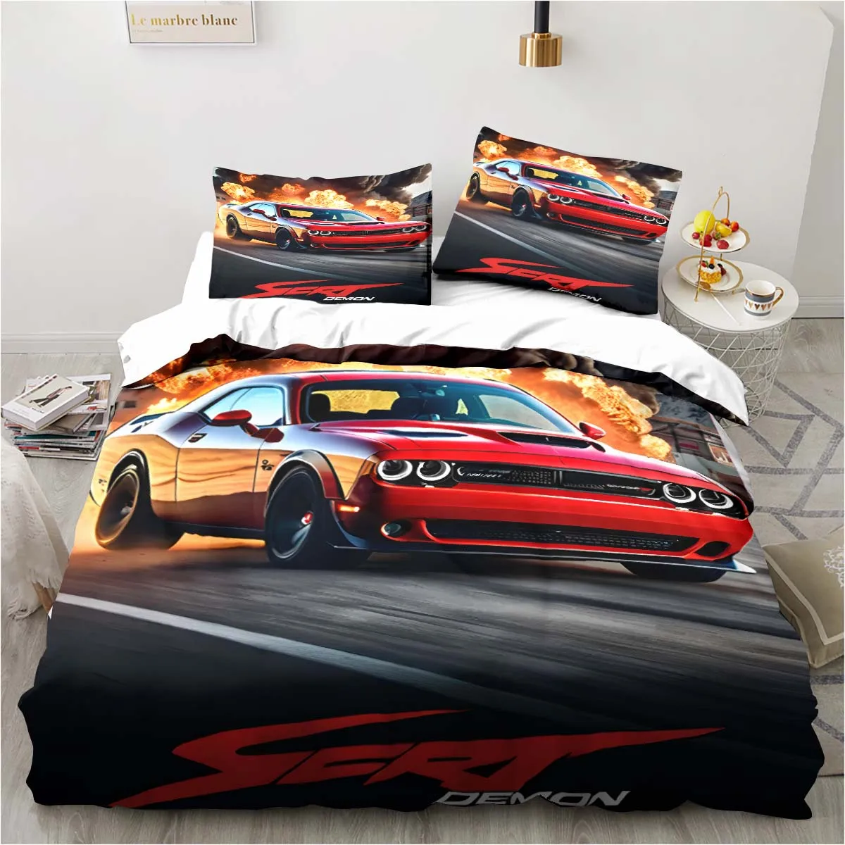 Retro Dodge SRT Hellcat Racing comforter bedding sets queen bedding set duvet cover Children's room bed pillowcase quilt cover 4
