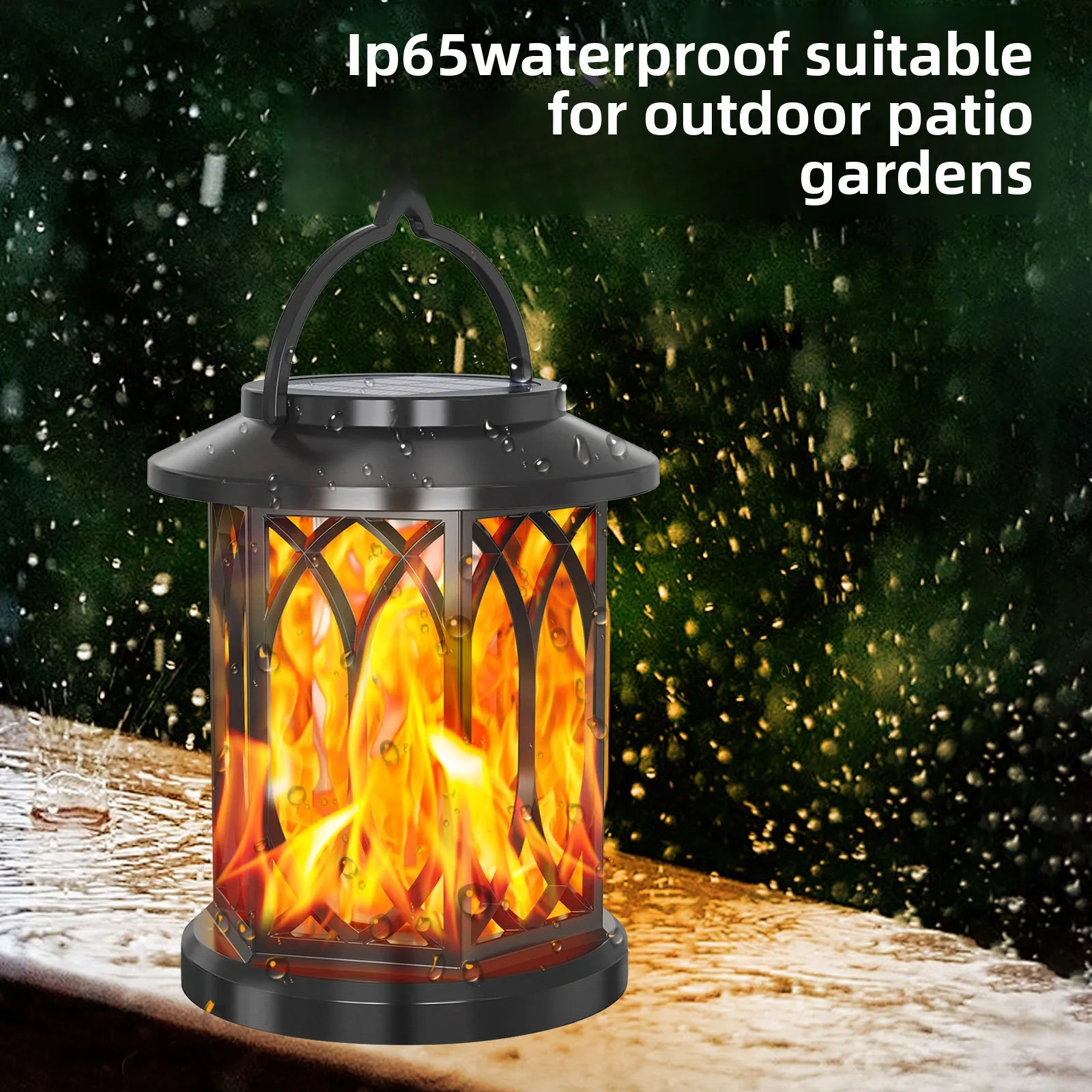Description Picture 2 of itemSolar Flickering Flame Lantern Heavy Duty Metal LED Hanging Light Solar Powered Outdoor Lamp for Yard Patio Christmas Decor