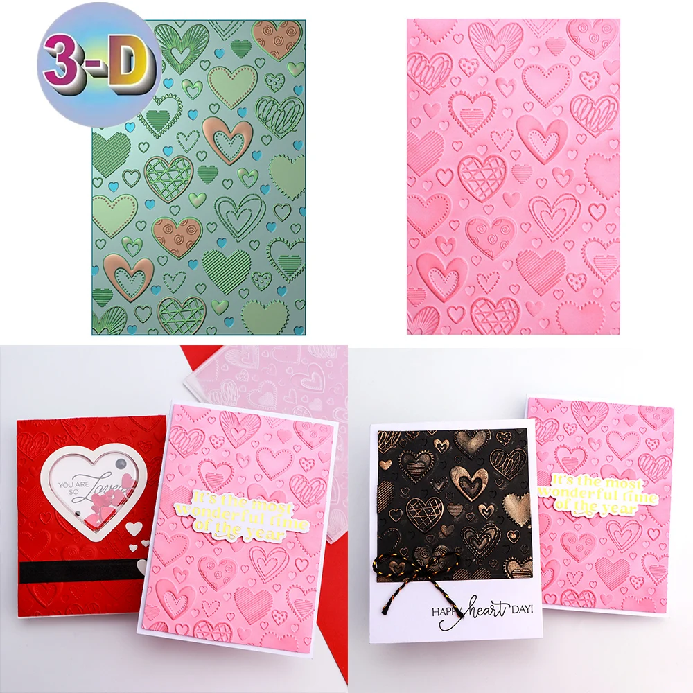 Heart Shape Patterns Background 3D Embossing Folder Templates For Adding Textured Detail To Paper Card Crafting Making Project