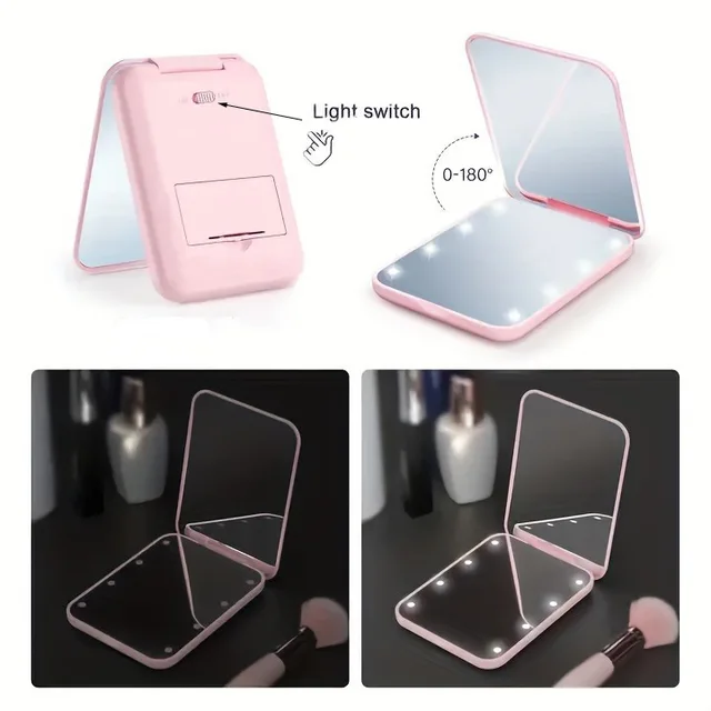 Mini Compact Led Makeup Mirror With Light 3X Magnifying Small Pocket Portable Travel Pink Black Foldable Cosmetic Vanity Mirrors