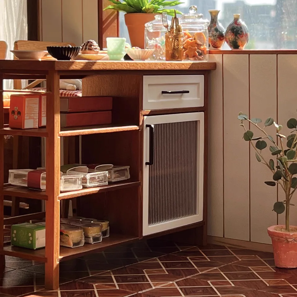 thumbnail image 2 of 1:12 Scale Black & White Dollhouse Kitchen Island Cabinet - Miniature Furniture For Dollhouses 2 of 11