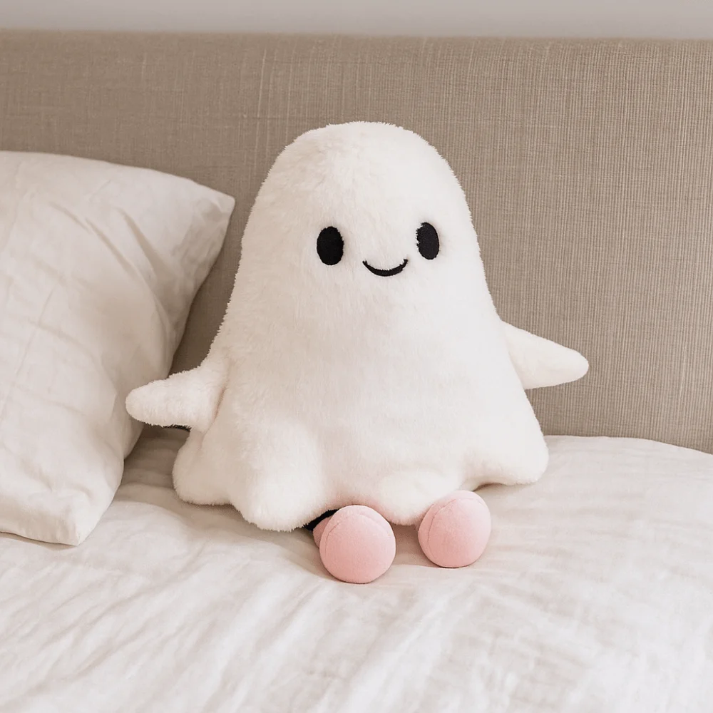 Simulation Little Ghost Plush Doll Fluffy Interactive Cartoon Ghost Doll Toy Collection Handmade Holloween Ghost Pillow