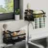 1pc Kitchen Sink Sponge Drain Rack Sponge Towel Brush Cleaner Storage Wall mouted style Countertop style Black 3
