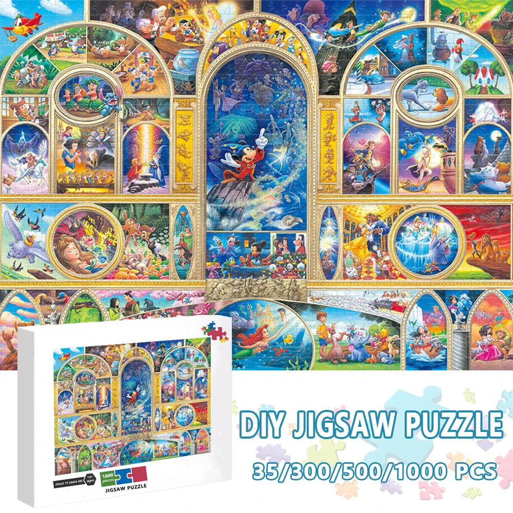 1000 Pieces Disney Cartoon Characters Jigsaw Puzzle Mickey Mouse Diy Adult Pressure Reduction Children Educational Puzzle Toy mickey mouse happy wedding 300 500 1000 pieces jigsaw puzzles disney cartoon characters print puzzle family games toys gifts
