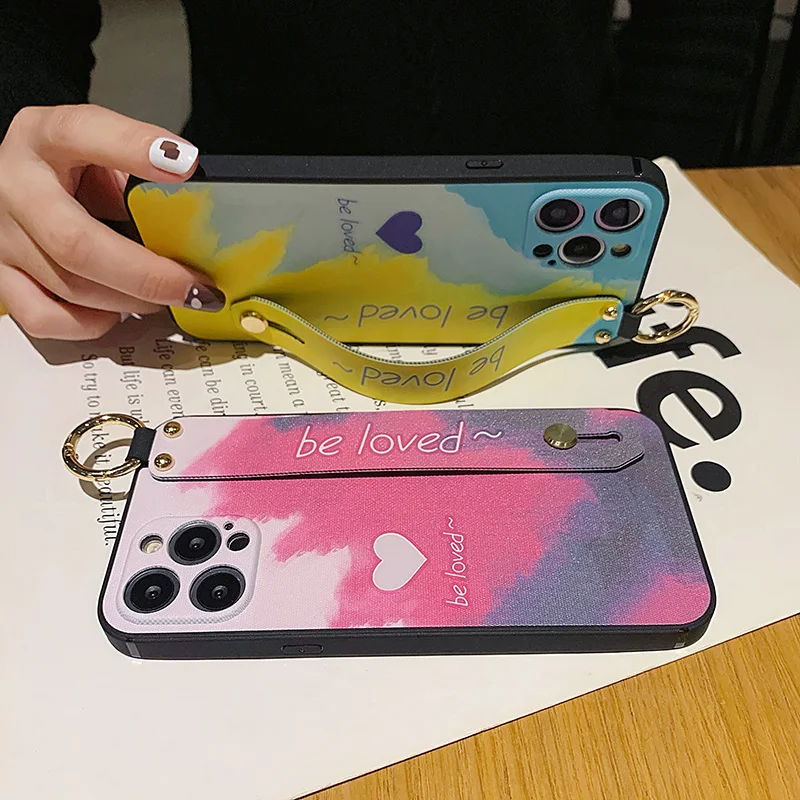 Gradient Color Wrist Strap Phone Case