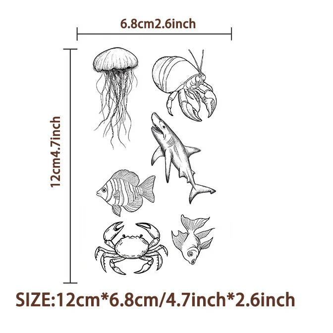 10 Sheets/Set Ocean Minimalist Shark Seahorse Jellyfish Tattoo Stickers For Face Hand Body Temporary Tattoo Stickers Toys Gifts tattoo sticker temporary tattoos