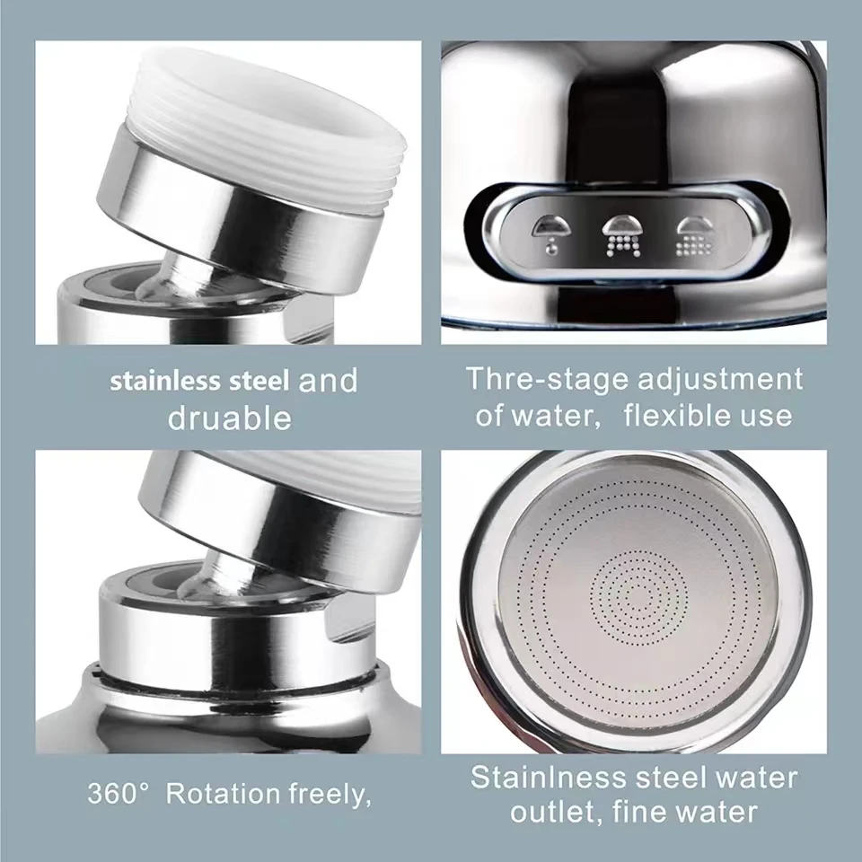 Faucet Aerator 360 Rotating Nozzle For Faucet Frother Sprayer 3 Modes Adjustable Sink Sprayer Water Saving Extend Nozzle Bath