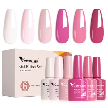 6pcs/kit VENALISA Valentine's Day Collection Lovely Pink Nails HEMA FREE TPO FREE Soak Off UV LED Semi Permanent Set Gel Varnish