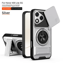 Magsafe Magnetic Military Armor Phone Case with Foldable Holder and Camera Protection - HONOR 400 Lite (SJia - Silver)