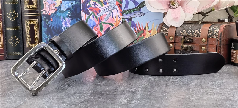 3.8CM Double Pin Stainless Steel Belt Buckle Thick Leather Belt Men Luxury Men's Belt Ceinture Men's Leather Belt Wide SBT0017