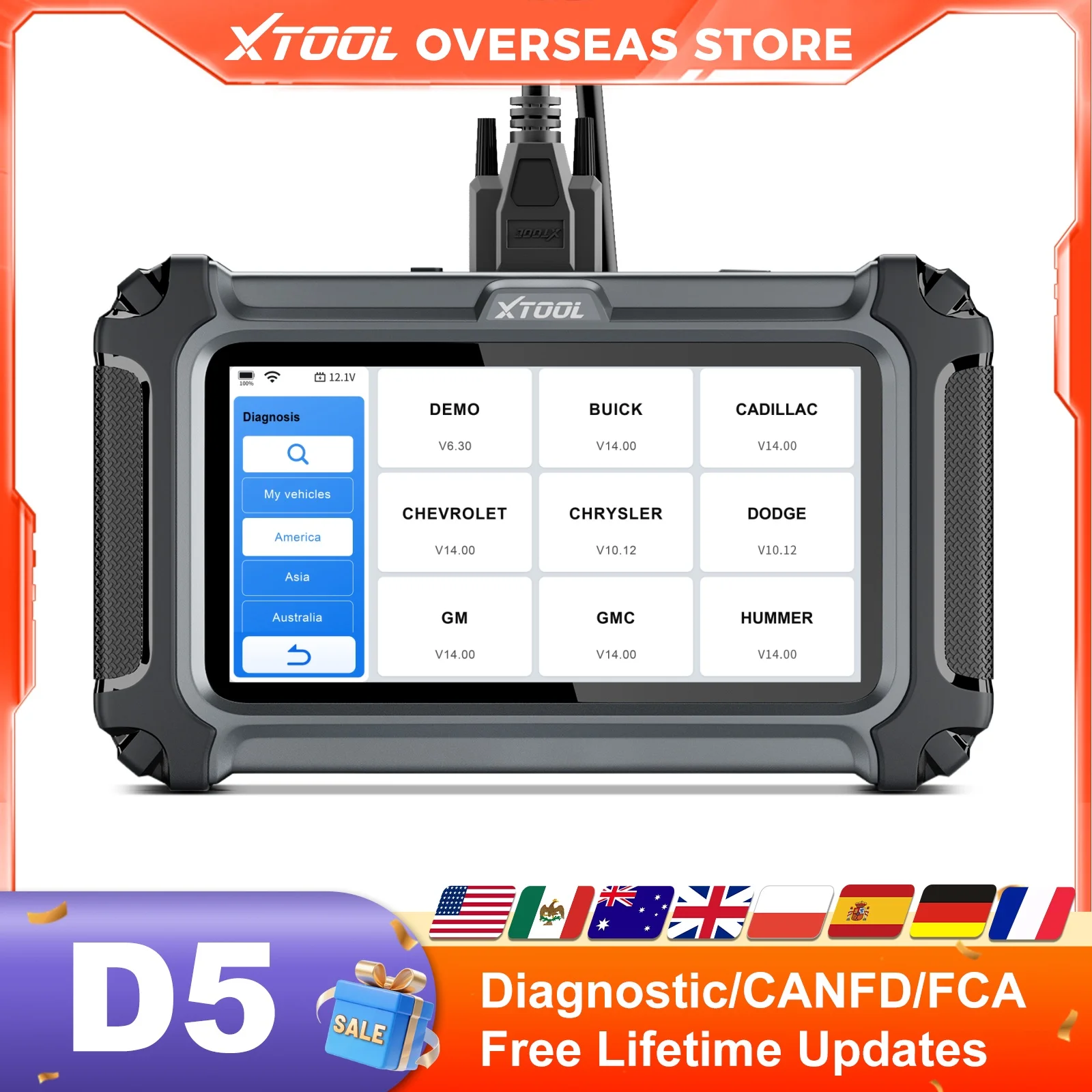 XTOOL D5 OBD2 Car Diagnostic Tool Auto VIN Automotive Scanner OIL Reset Injector Code Built-in FCA/CANFD Lifetime Free Update