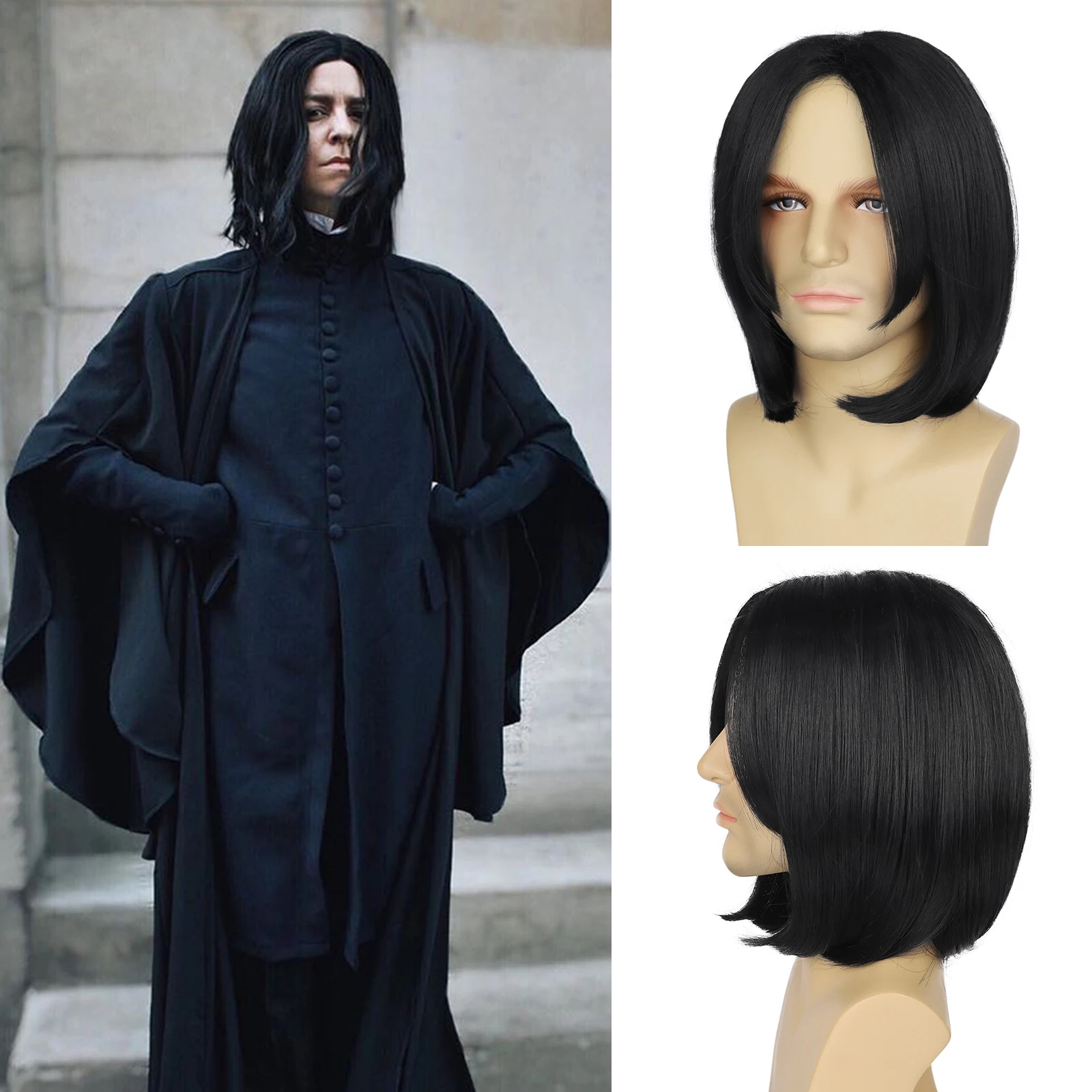 Synthetic wizard costume wig for adults male long black halloween wig synthetic wig