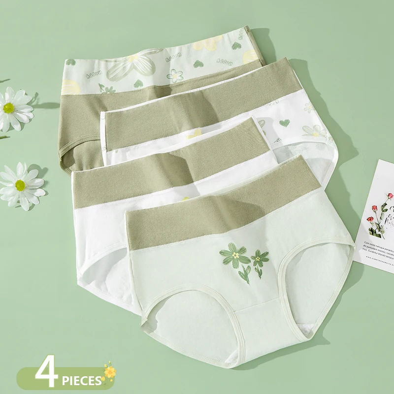 

4Pcs Cotton Women's Panties High Waist Body Slimming Underwear Plus Size Breathable Cute Panty Girls Briefs Soft Female Lingerie