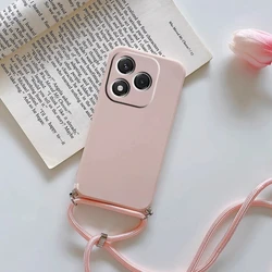 Universal Soft Lanyard Crossbody Necklace Strap Cord TPU Silicone Phone Case for HONOR 400 Pro (Pink)