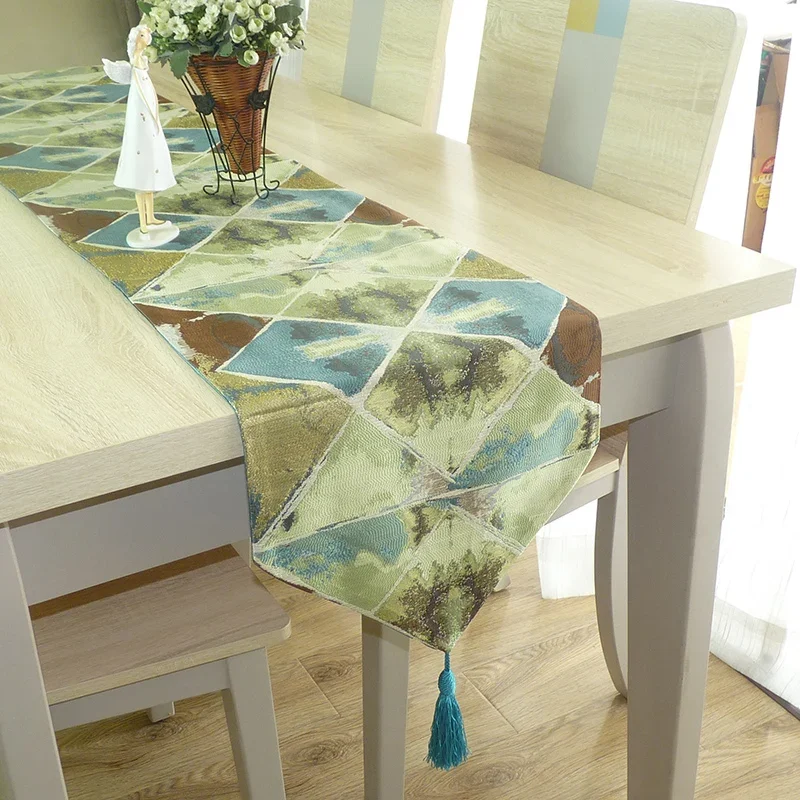 

Table Runners Colorful Geometric Jacquard Table Runner with Tassels Table Top Decoration for Wedding Party Home Office