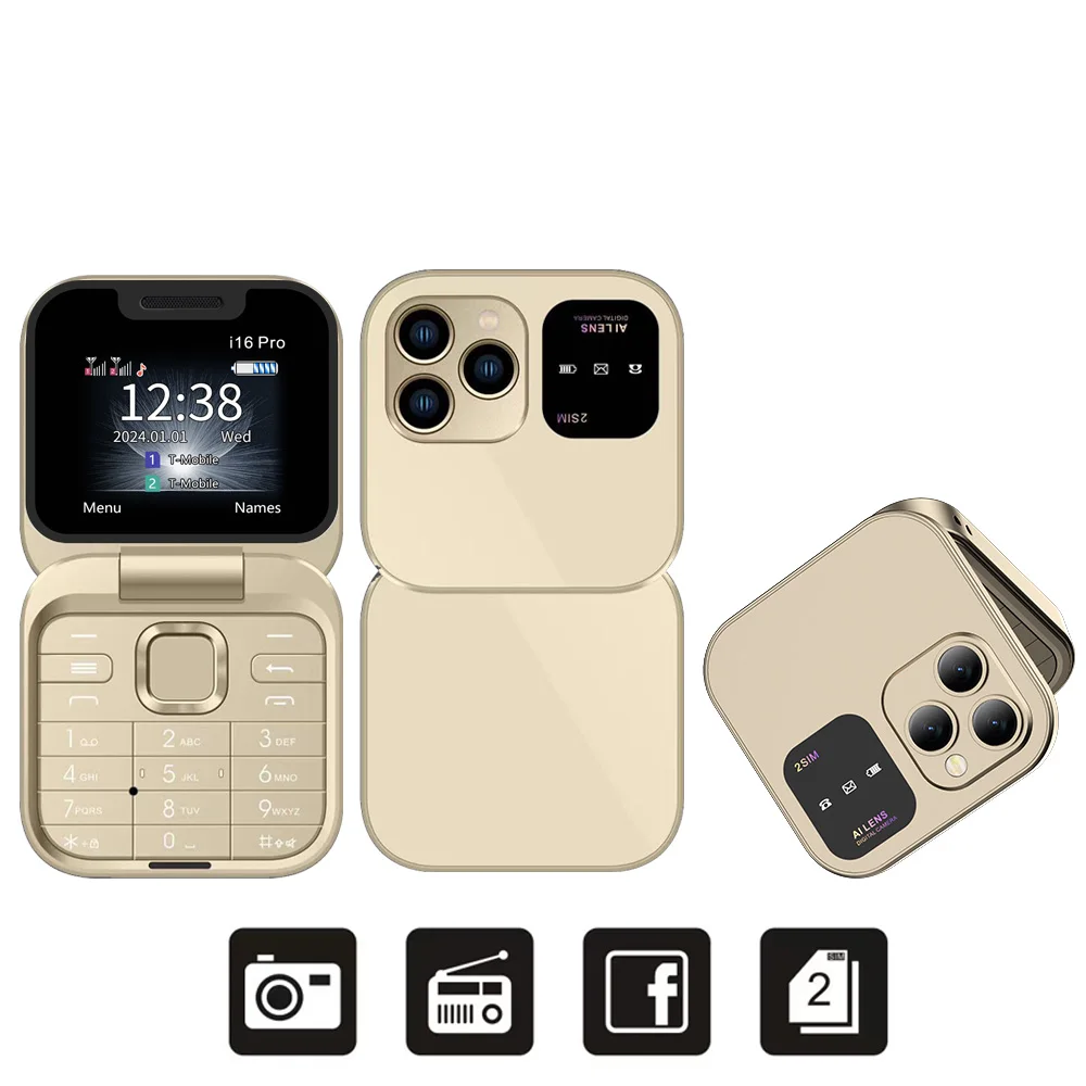 SERVO i16 Pro Mini Fold Mobile Phone Dual SIM Card FM Radio Vibration Magic  Voice Blacklist Speed Dial 1.77''Screen Square Phone