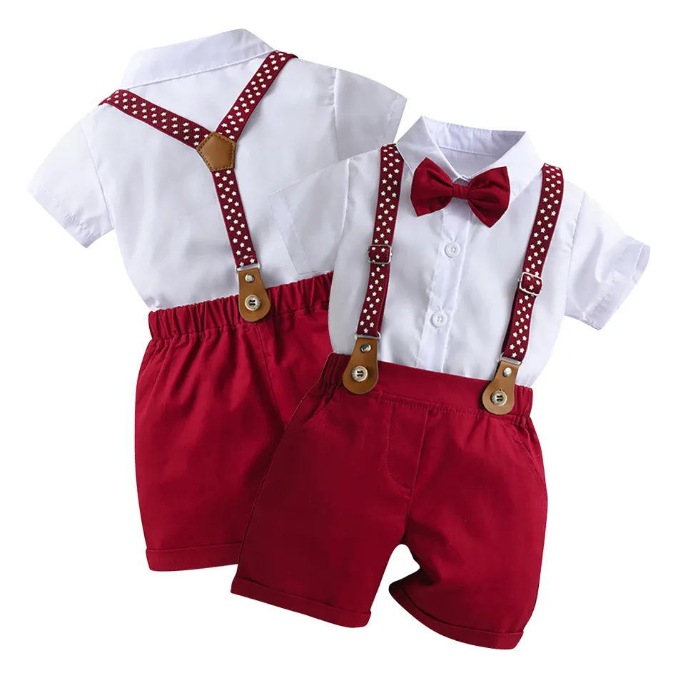 

Children's Summer Short Sleeved Dress Suit With Straps British Style Suit Gentleman's Dress Support Performance Wear