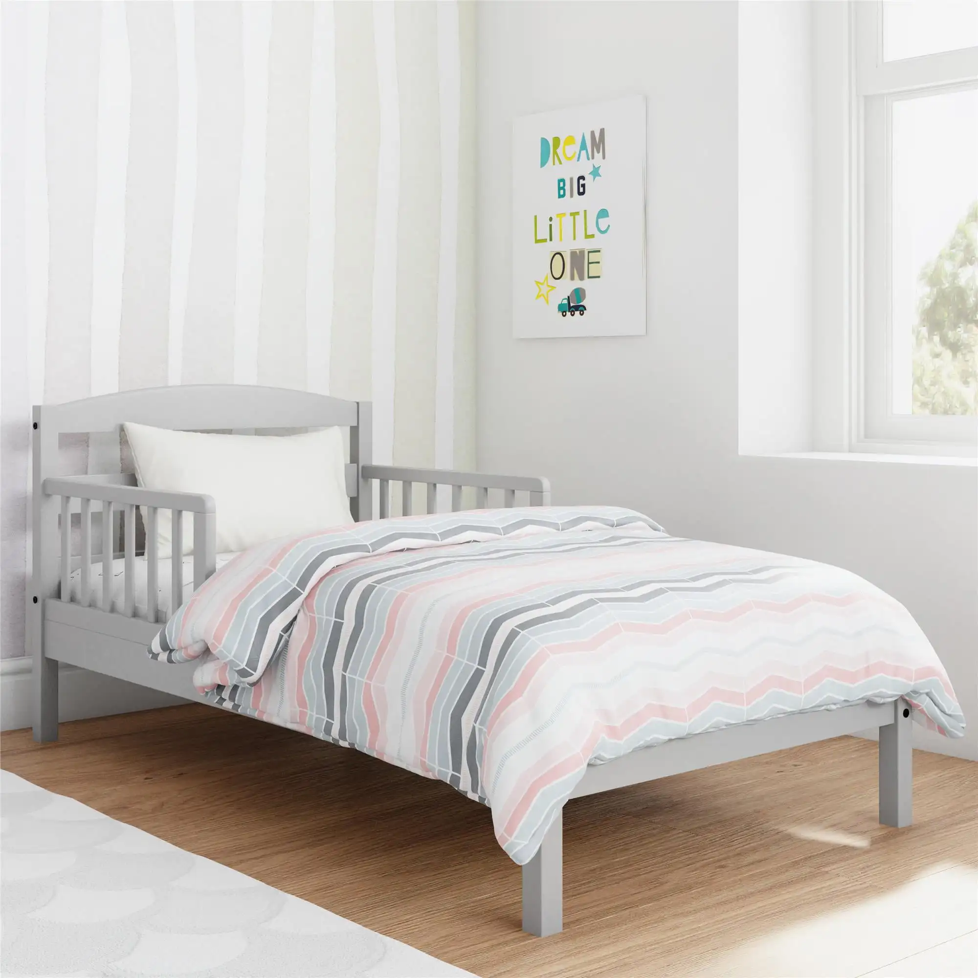 

Baby Relax Wood Toddler Bed with Safety Guardrails, Light Gray Kid Bed Good Quality New Style Comfortable Toddler Bed