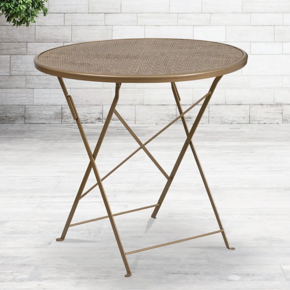 

Commercial Grade 30" Round Gold Indoor-Outdoor Steel Folding Patio Table Camping Supplies Garden Furniture Outdoor Terrace Set