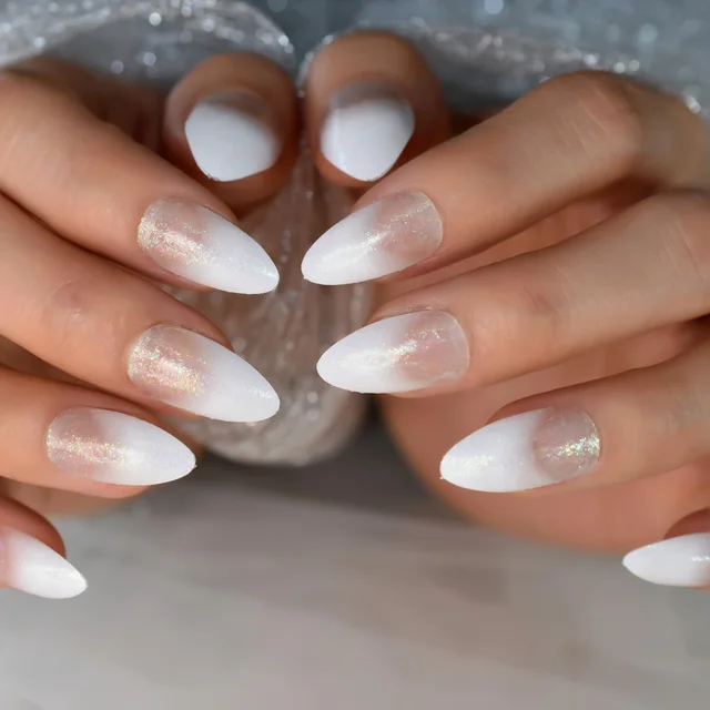 White Glitter Ombre Nails