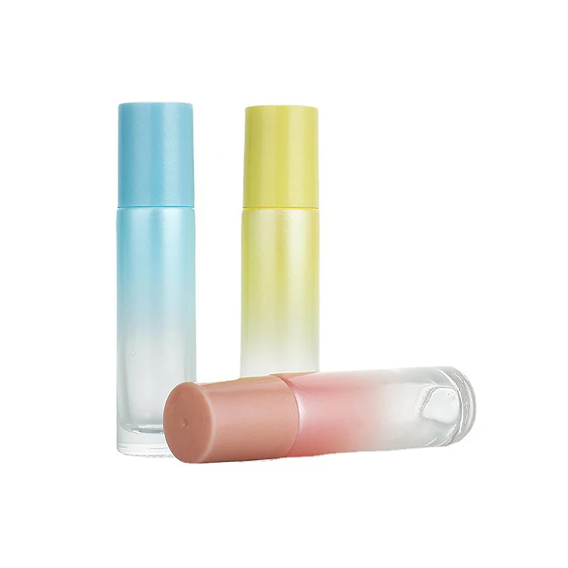 1pc Portable Gradient Color Roller Bottle 10ml Mini Glass Bottles With Stainless Steel Roller Balls For Essential Oils Perfumes