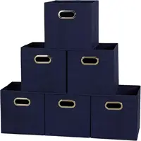 Household Essentials 81-1 Foldable Fabric Storage Bins Set of 6 Cubes with Handles  Navy Blue 2